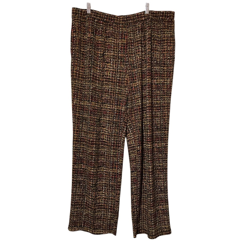 Susan Graver Womens XL Multi Color Abstract Print Wide Leg Elastic Waist Pants